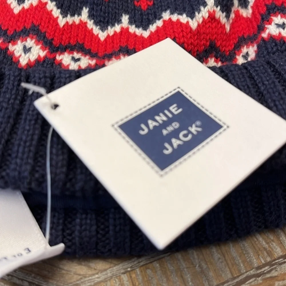 Janie and Jack Navy and Red Knit Hat 2T to 3 New with tags